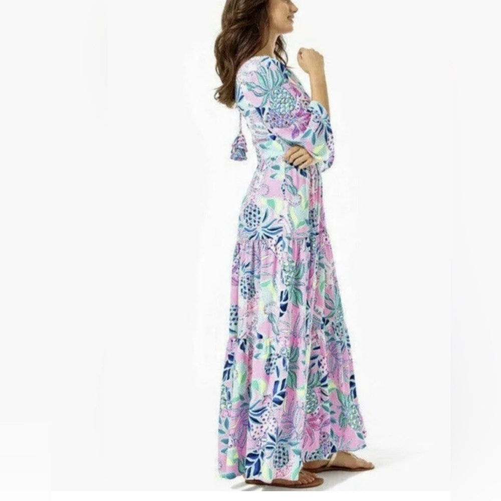 Lilly Pulitzer Pastel Floral Maxi Dress in Pink, Blue & Green - Picture 2 of 11